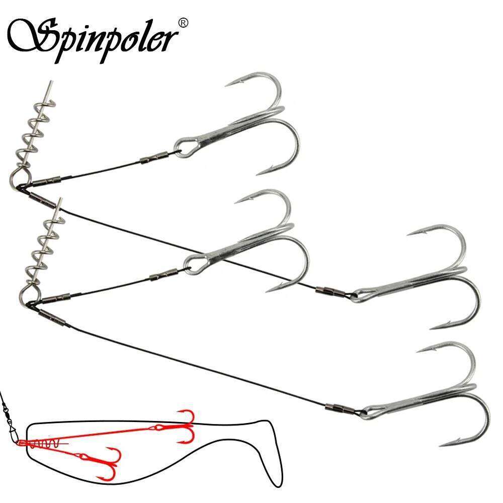 Spinpoler Corkscrew Stinger Rig Hook Double Sharp Treble Pike Bass Fishhook High-Carbon Steel For Soft Lure Fishing Equipment S260305