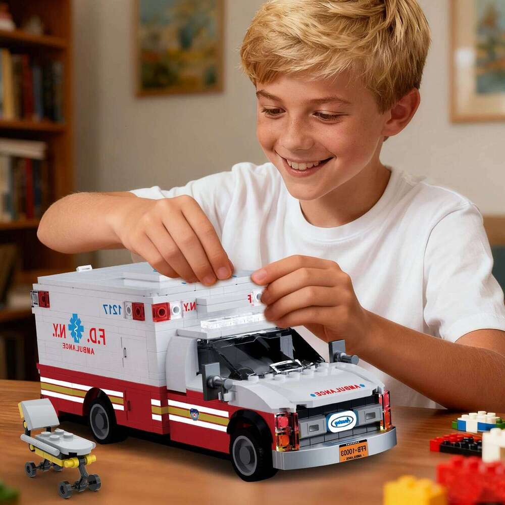 660PCS American Ambulance Building Blocks With Stretcher City Emergency Vehicle Model Bricks Ornament Kids DIY Toys Holiday Gift Z260305