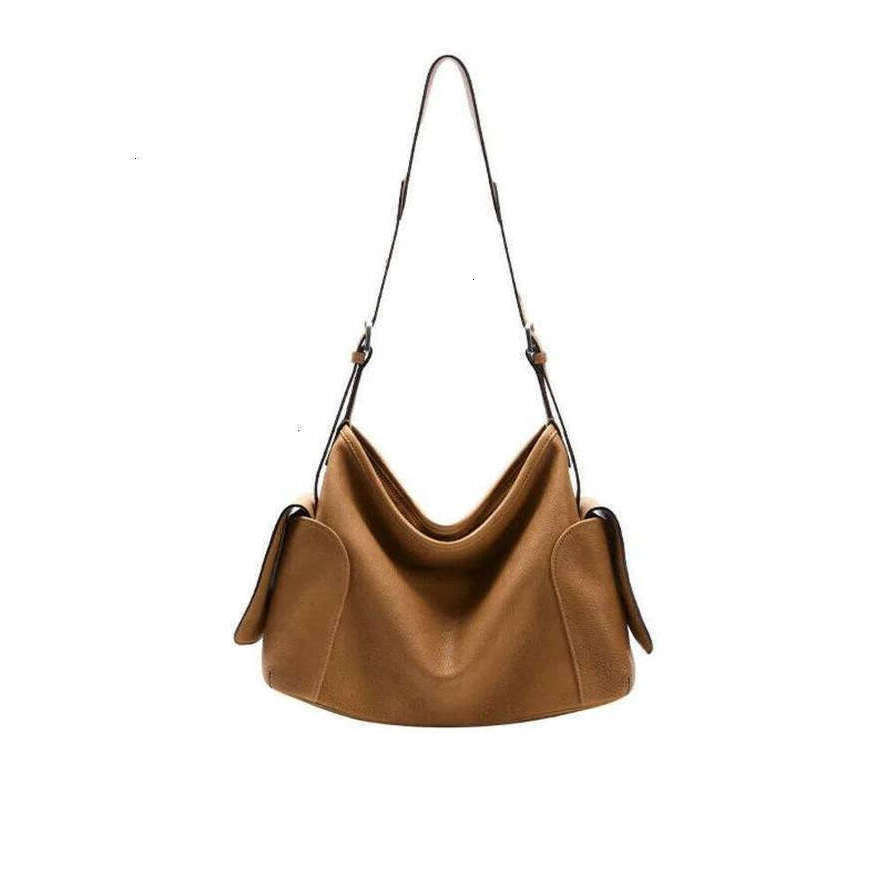 OLOEY Vegetable-Tanned Calfskin Hobo Large Capacity Crossbody Commuter Bag For Women Practical Bag