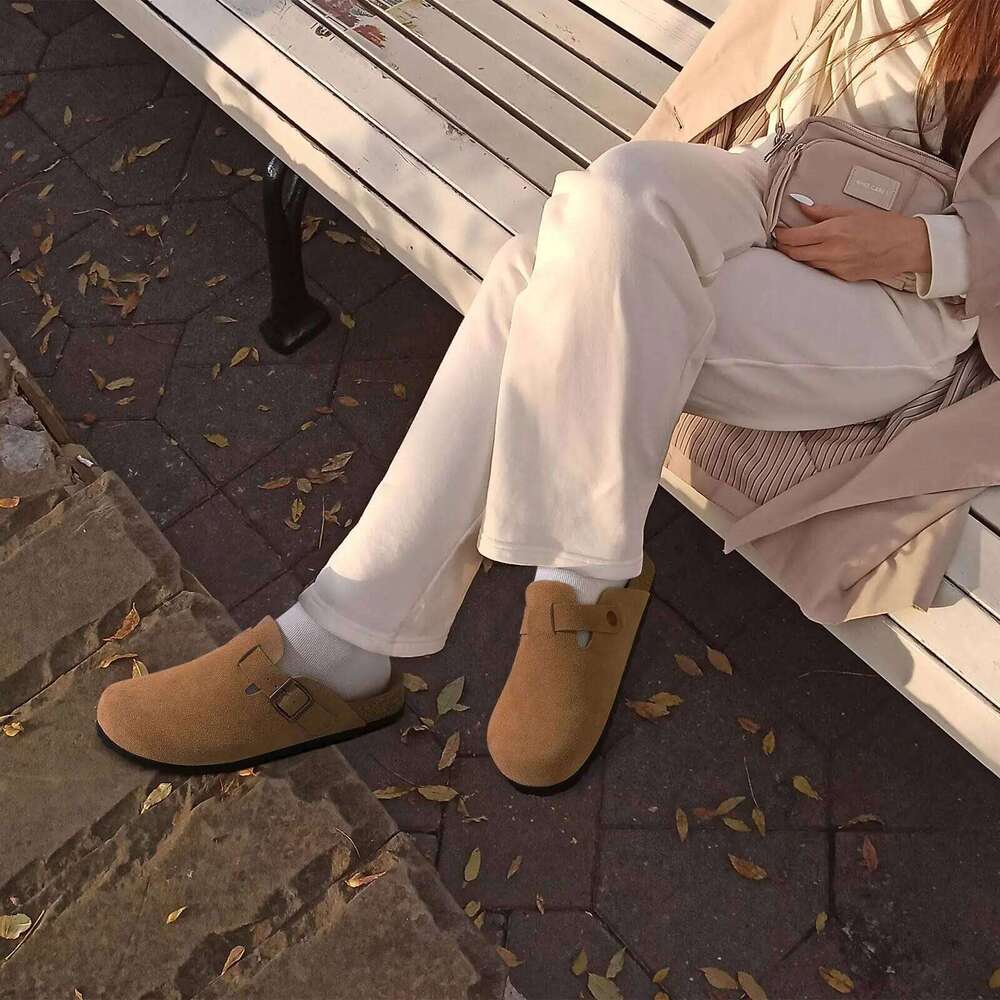 Litfun Fashion Men's Suede Slippers Soft Footbed Leather Mules Summer Cork Sole Sandals With Arch Support Classic Clogs