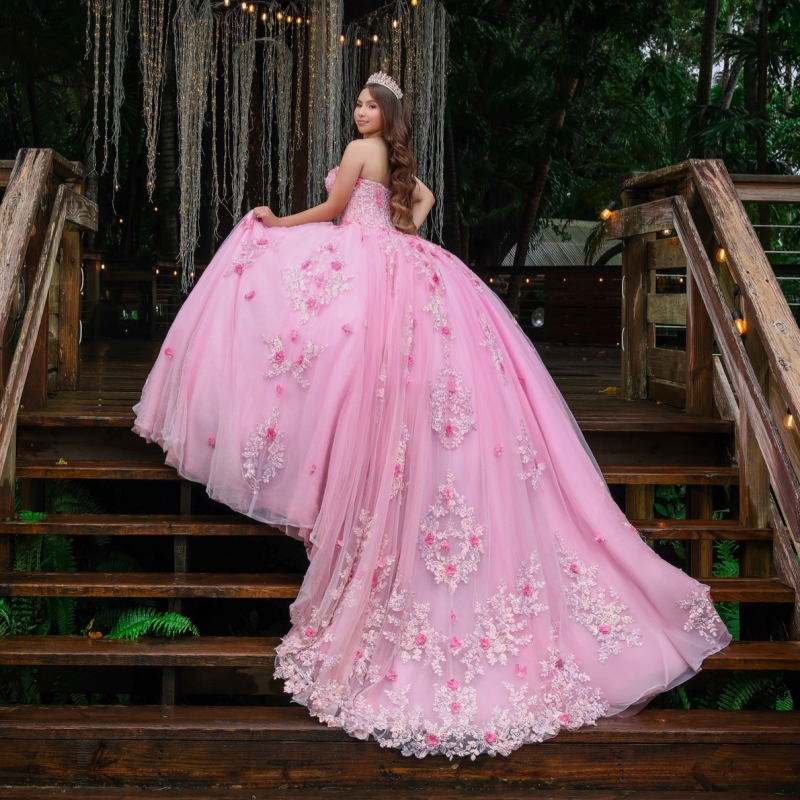 Pink Shiny Quinceanera Dresses Ball Gown Off The Shoulder Applique Flower Beading Crystal Corset Party Birthday Sweet 16 Dress Vestidos 15 De Anos