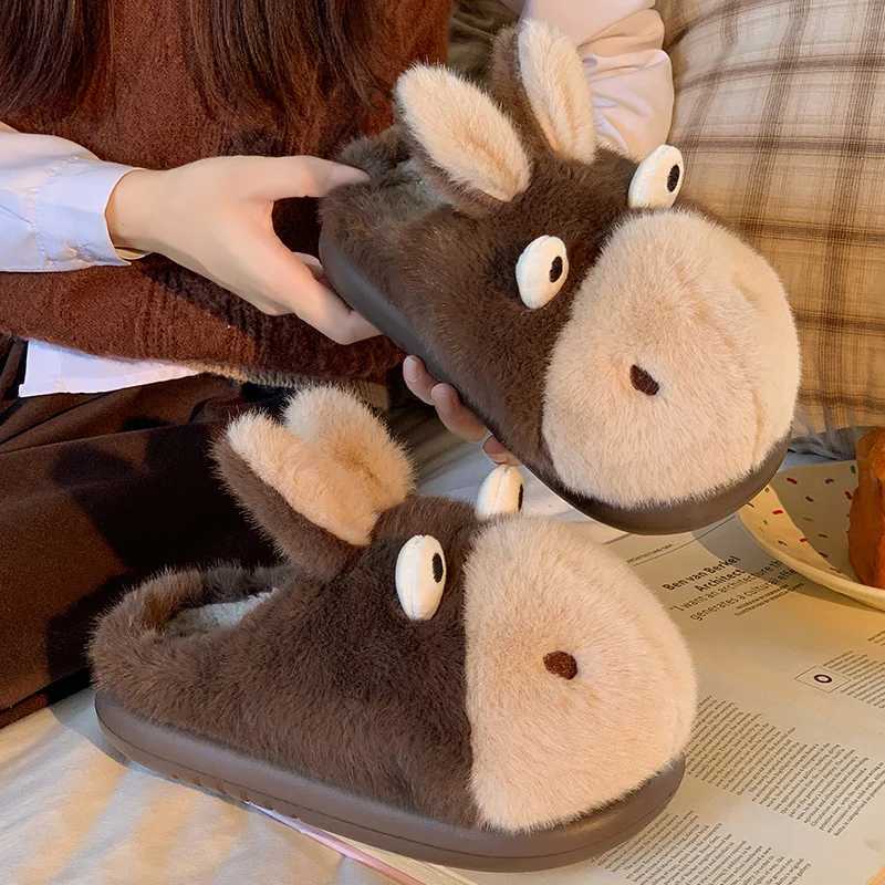 Cartoon cotton slippers for women in autumn and winter waterproof thick bottom new indoor home decor wrapped in warm cotton s S260305