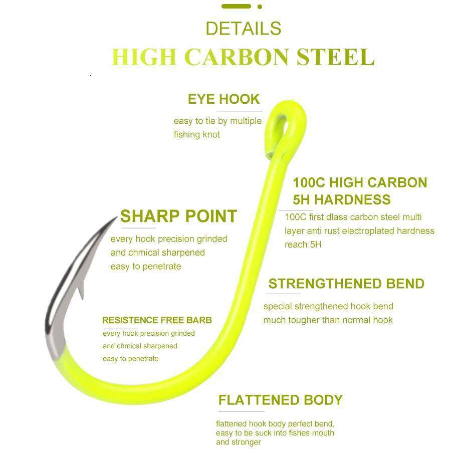 NGB 50PCS Sharp High-carbon Steel Fishhooks Barbed Fluorescent Fishing Durable Fish Gear Fighting Hook With Eye for Carp Y260305