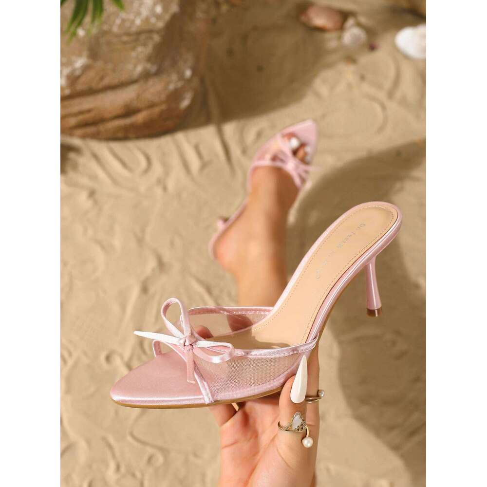 Slip-On Women's Mesh Stiletto Heels with an Elegant Bowknot Design for Comfort and Versatility