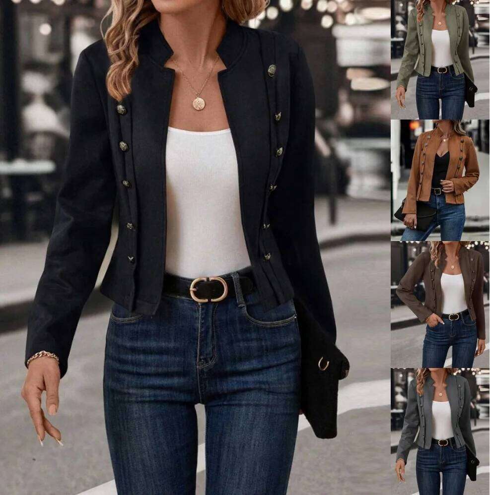 Womens Faux Suede Open Front Jacket Coat Double-Breasted Buttons Casual Outerwear