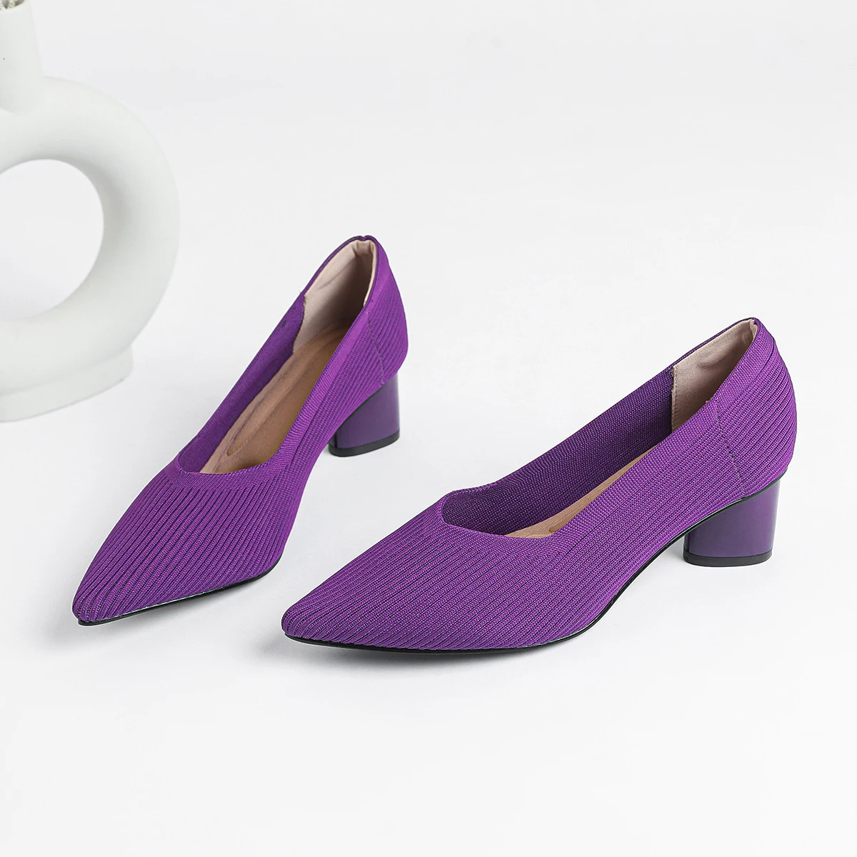 Womens high heels pointed knit breathable and comfortable shoes 5cm high for autumn 260306