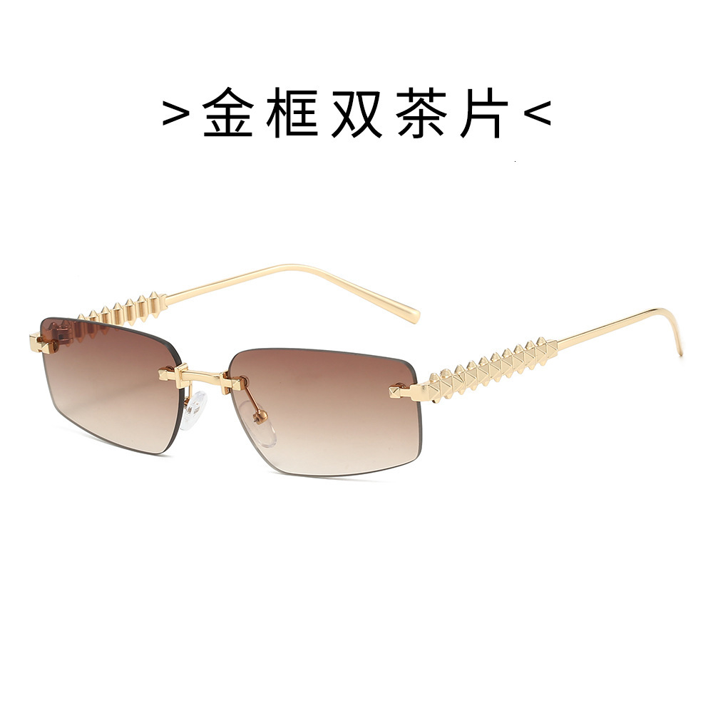 New with a European American high-end feel, personalized rivet-leg sunglasses, square cut-edge frameless sunglasses for men and women