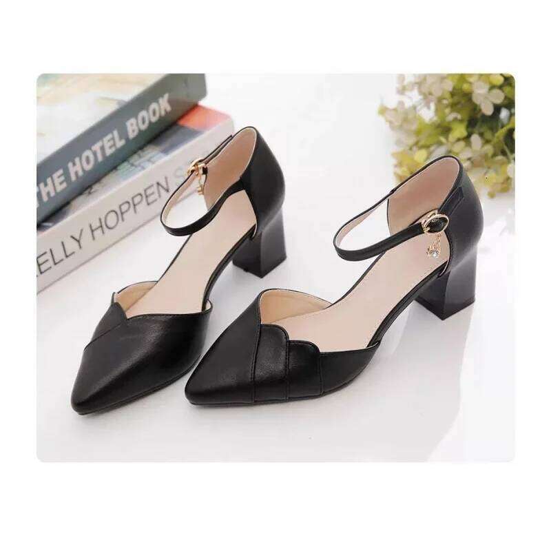 2026 Spring Summer Women's Block Heel Sandals Fashion Closed Toe Ankle Strap Pumps | Versatile Party Evening High Heels