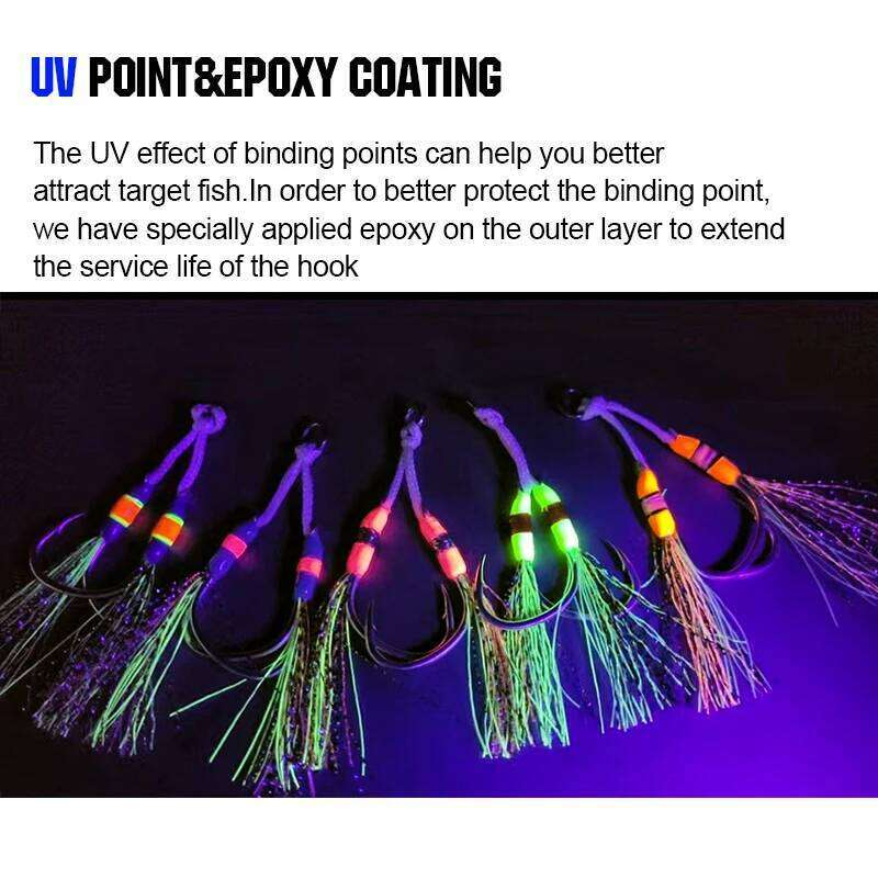 FJORD 2pcs/bag Assist Jig Barbed UV Point Glow Pike High Carbon Steel Hook Sea Winter Ice Fishing Accessories S260305