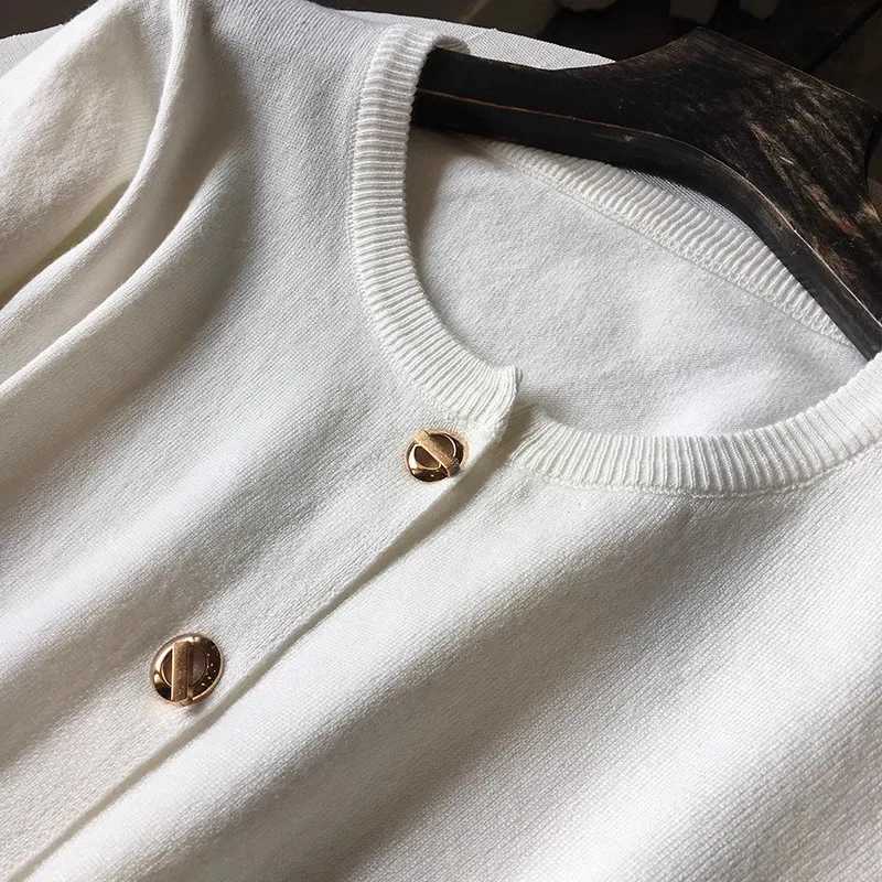 Knitted Sweater Women Cardigans New Long Sleeve O-Neck White Knit Sweater Cardigan Women Tops Knitwears Sueters De Mujer Q1089 M260306