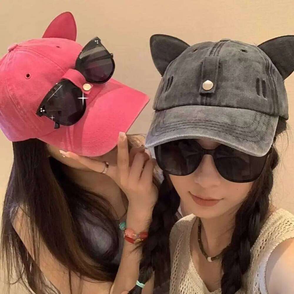 New Cat Ears Sunglasses Baseball Cap Y2K Cotton Washed Pilot Snapback Caps Gorras Women And Men Outdoor Sunshade Sun Hats Unisex Y260304