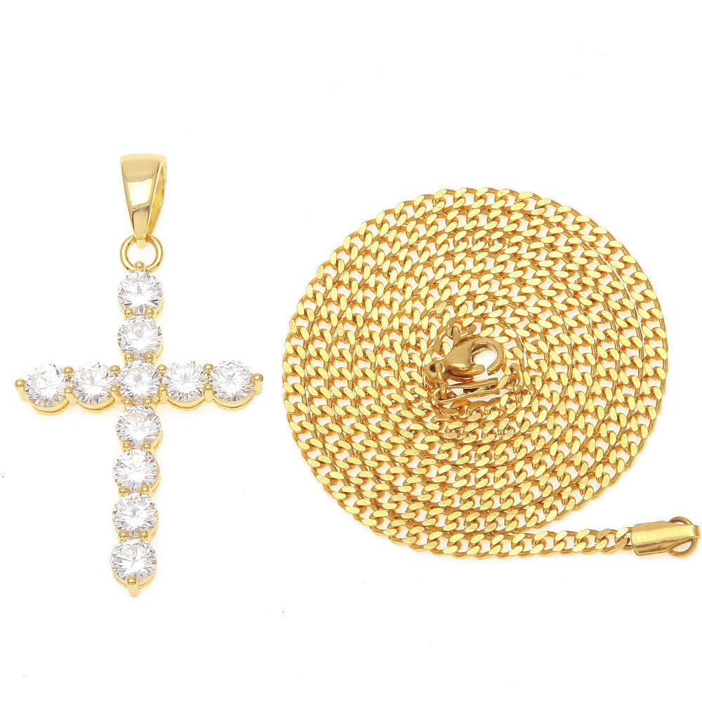 High-Quality Men's Hip-Hop Jewelry Copper Inlaid AAA Zircon Cross Pendant Personality Versatile Necklace Wholesale