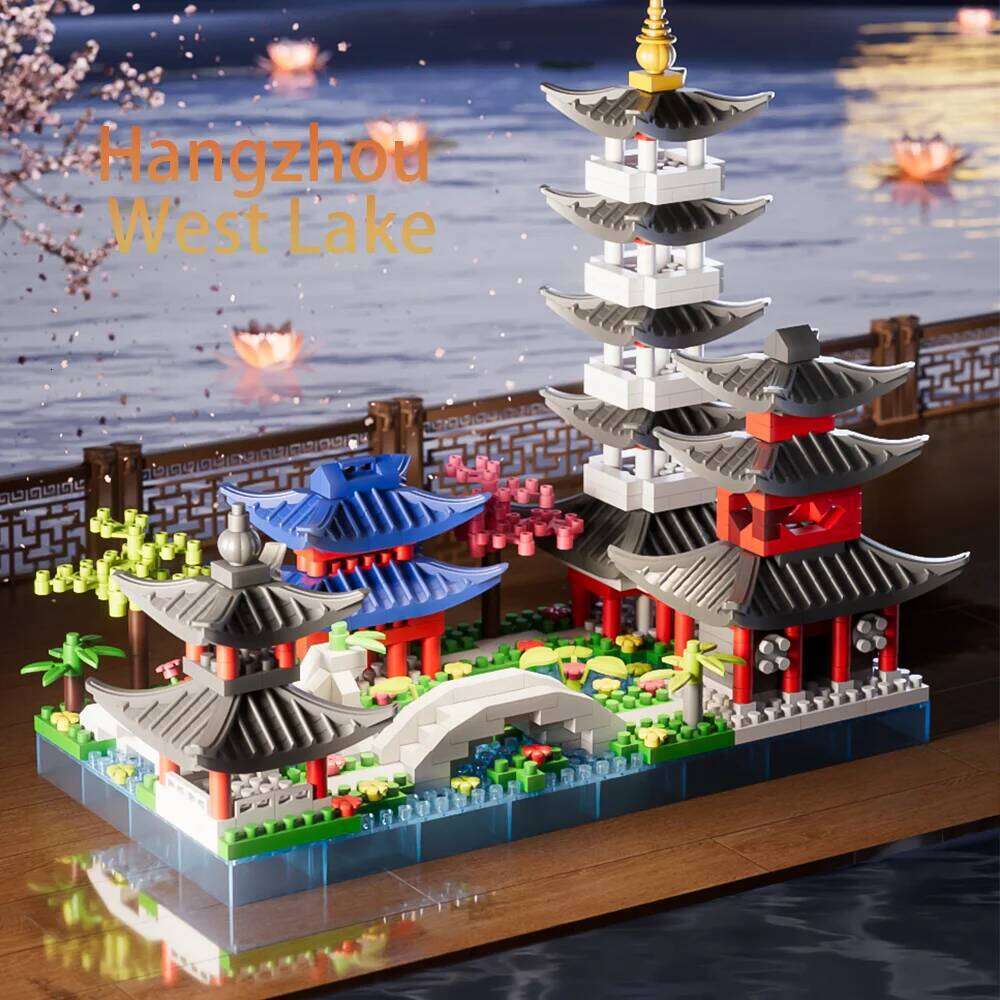 688PCS Hangzhou West Lake, Chinese Architecture, Classic Puzzle Toys, Miniature Building Block Sets, Models Z260305