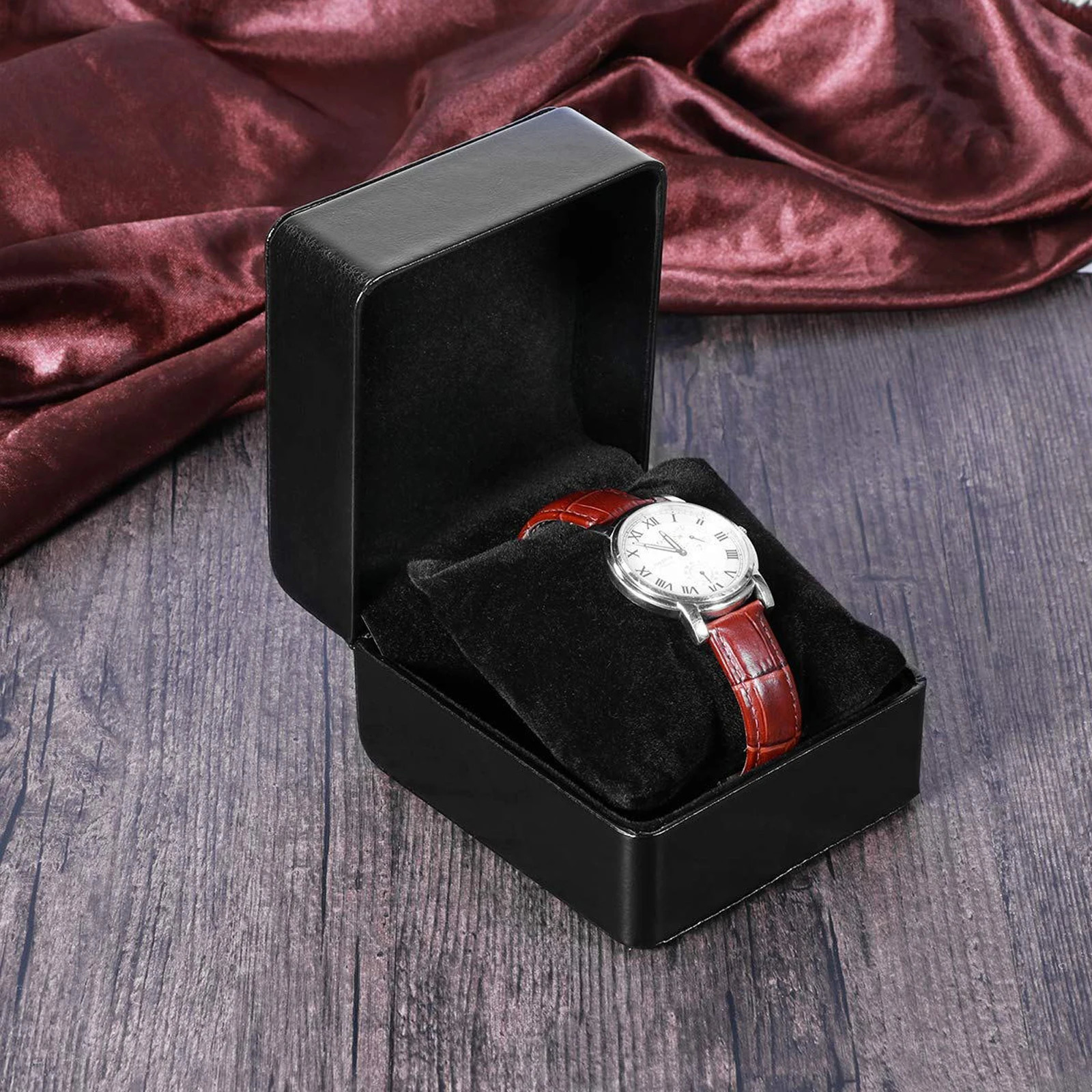 Black Single Watch Gift Box with Pillow PU Leather Wristwatch Display Case Organizer for Men 260304