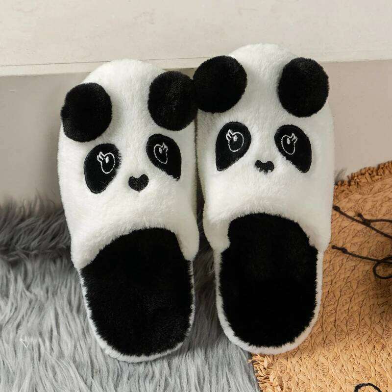 2025 new women's winter cartoon panda plush indoor anti slip warm and comfortable cotton slippers