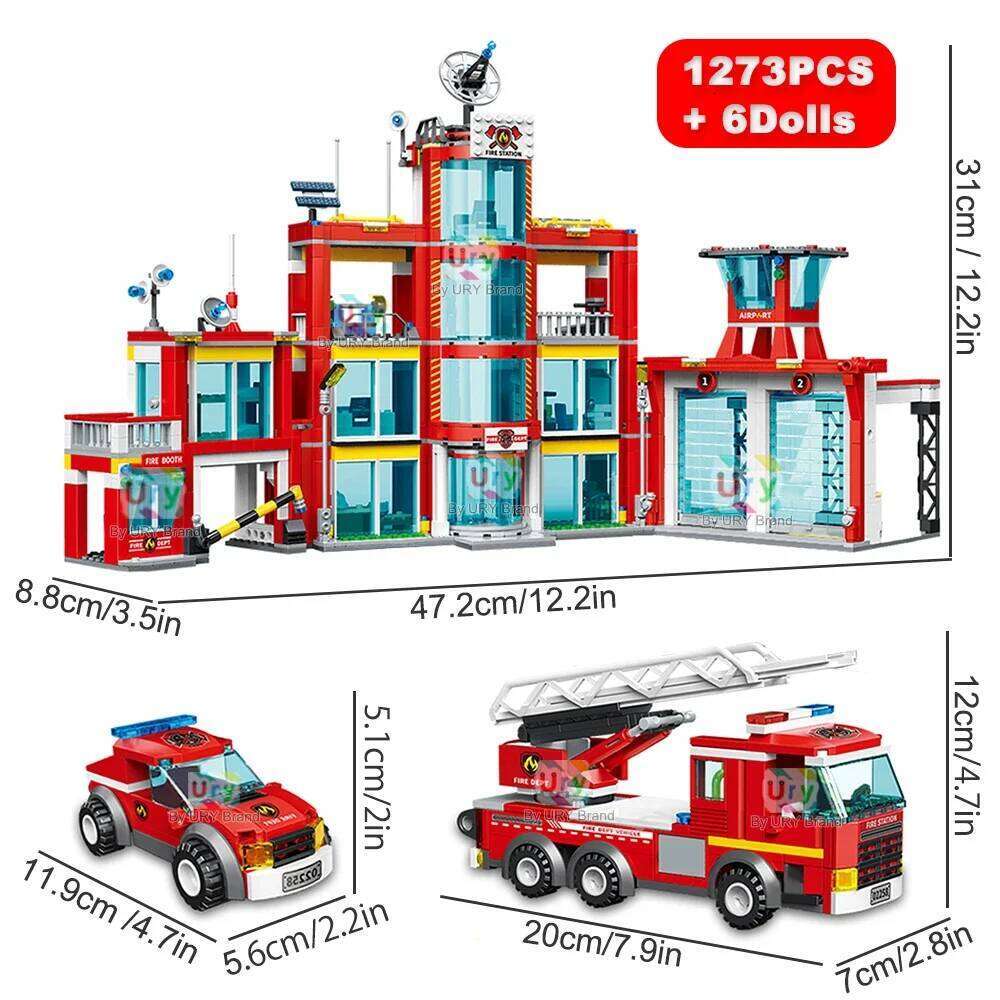 City Fire Station Ladder Truck Helicopter Car Rescue Boat Firefighter Figure Aircraft Model Moc Building Blocks Toy for Boy Gift Z260306