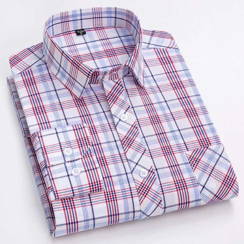 in shirt 100cotton long-sleeve shirts for men thin slim fit formal plain shirt plaid tops office elegants clothes 260227