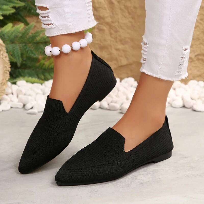 2025 New Pointed Flat Summer Solid Color Shallow Mouth Slip on Casual Mesh Breathable Women's Shoes