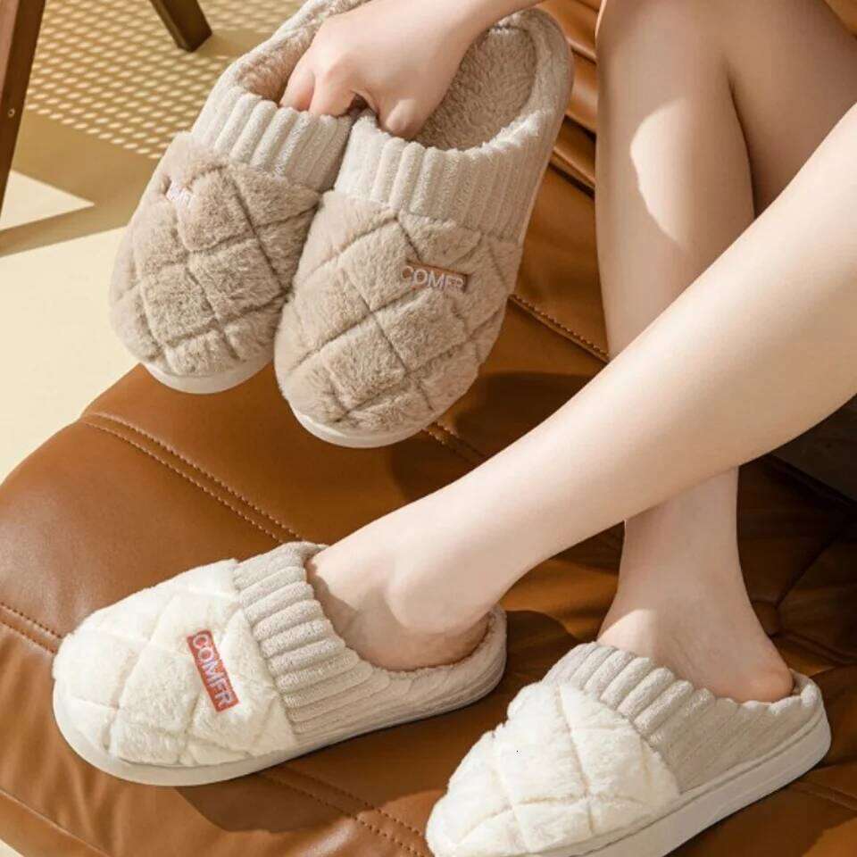 Women's Home Soft Bottom Plush Anti-slip Thermal Slippers Indoor Winter Men's Fashion Casual Flats Slip