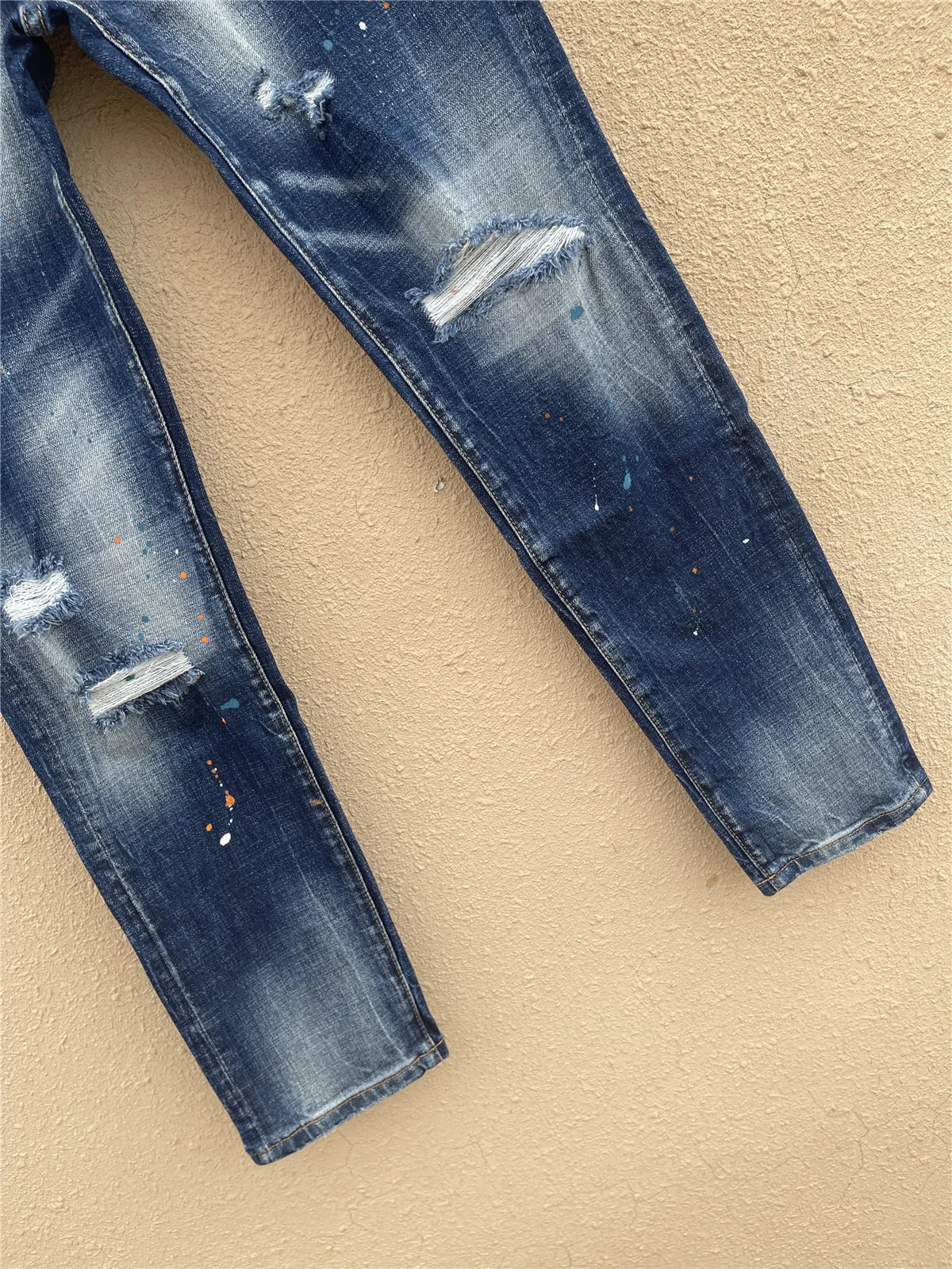 2025 fashion mens washed worn microelastic paint splash ink slimfit feet blue jeans men 260228