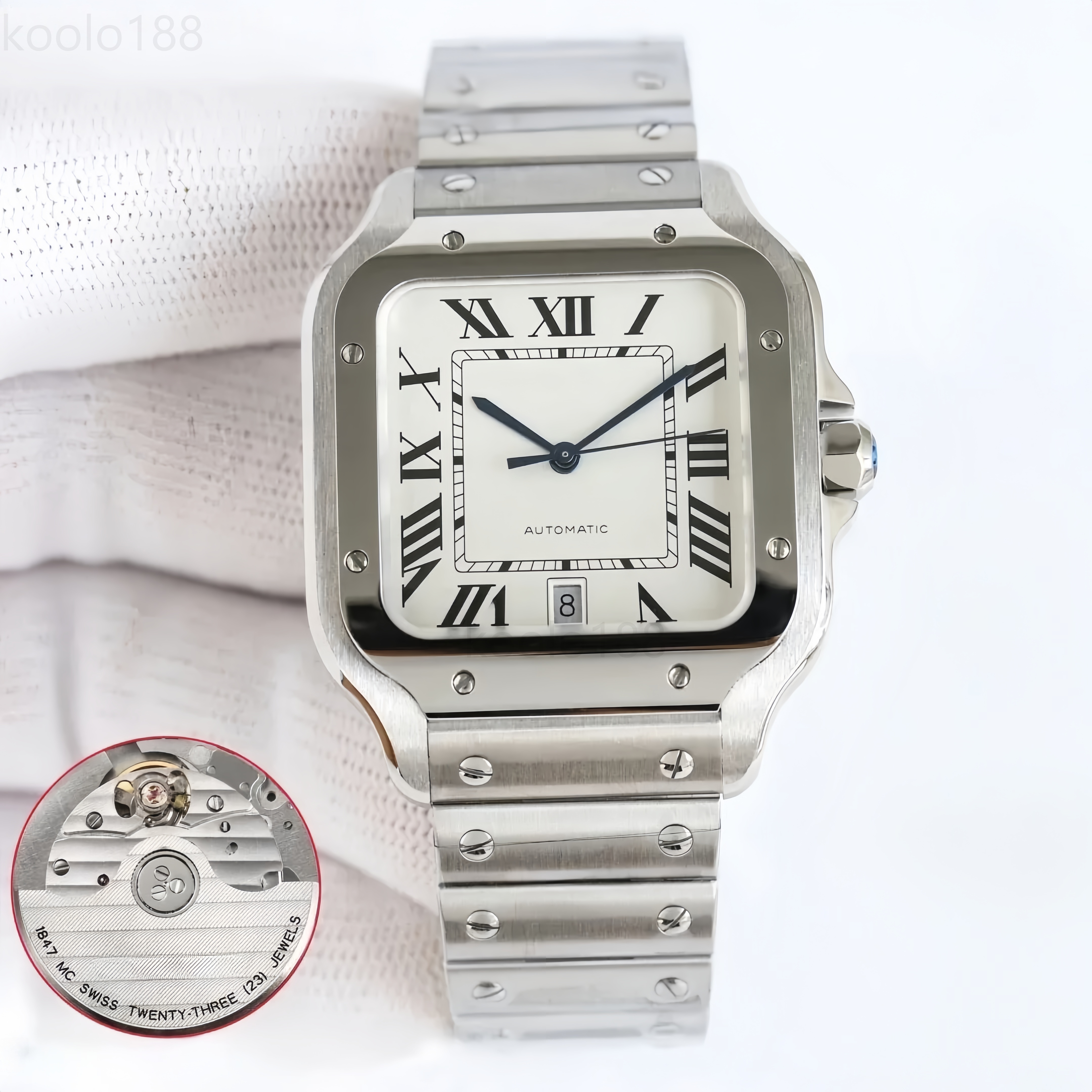 Top quality santoss watch mens watch super clone watches designer watches men 1847MC movement date display 100m waterproof sapphire glass watch with V1HP