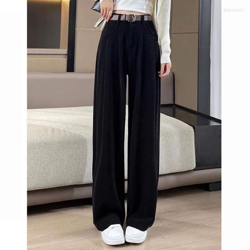 Women's Pants 2026 Women Concise Fashion Straight Leg Female Chic Rtero Designer High Waisted Trousers Lady Korean Daily Suit Slacks