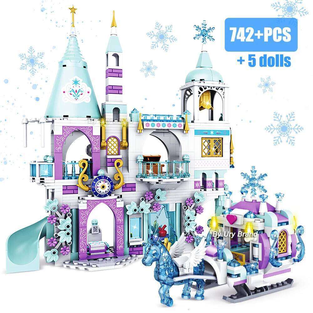 Friends Princess Luxury Ice Castles Playground House Movies Winter Snow Horse Figures Building Blocks Set Toy for Girls DIY Gift Z260305