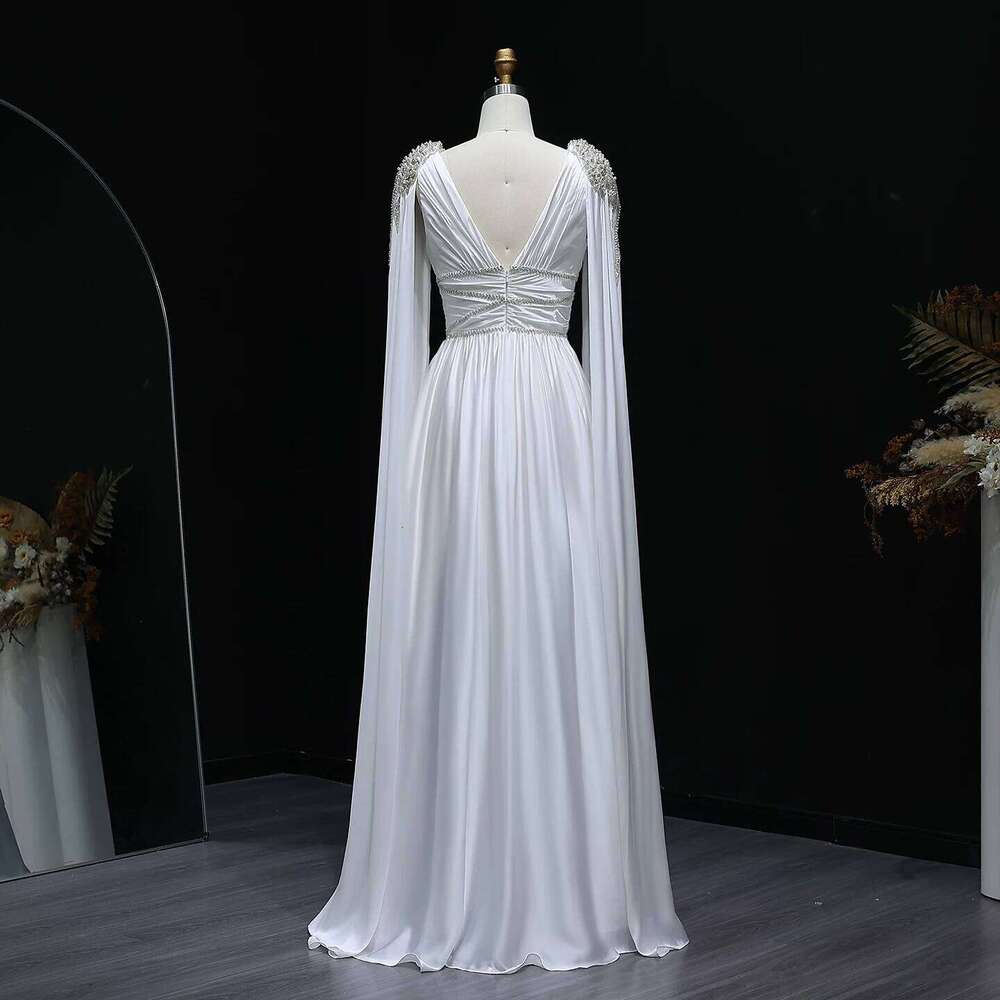 Rose Gold Arabic V-Neck Turquoise Evening Dress With Cape Women Wedding Party Gown Customized