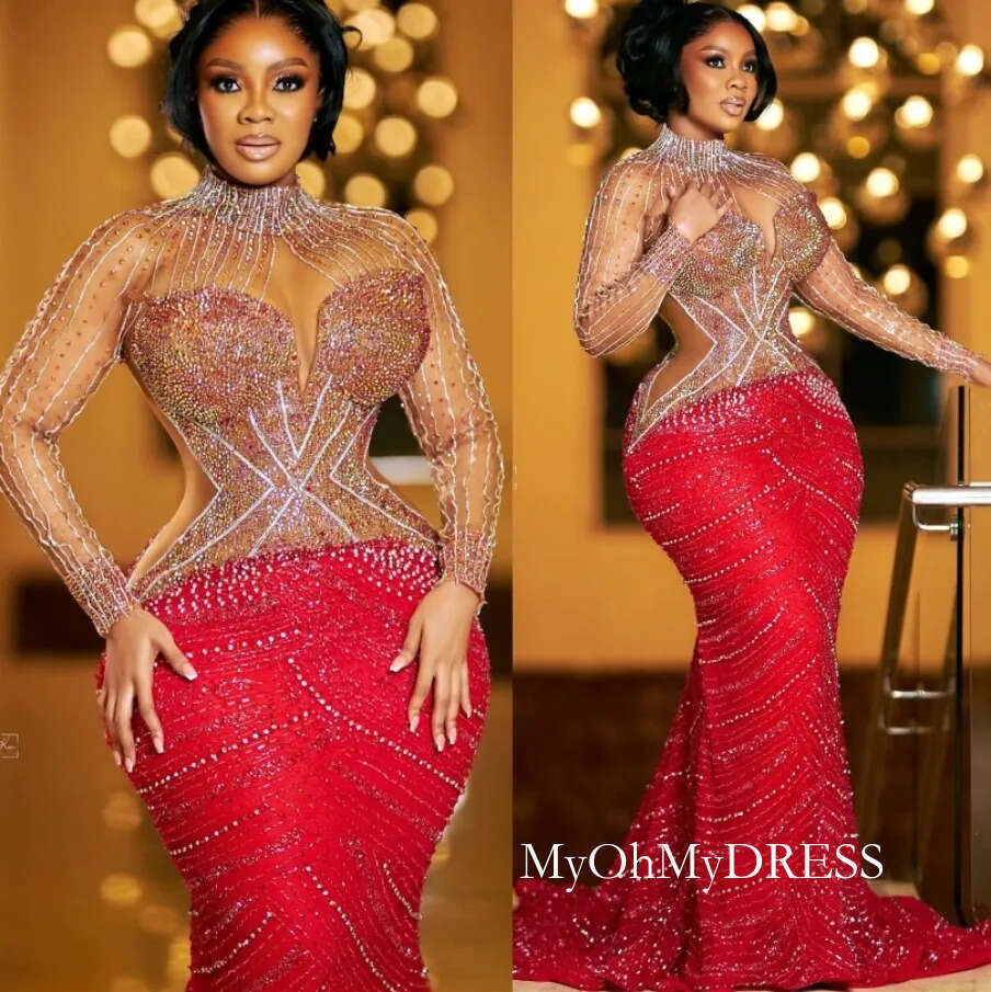 Elegant Red Mermaid Prom Dress With Beaded Crystal Details, Formal Evening Gown For Special Occasions 4F25bc22313 D0306