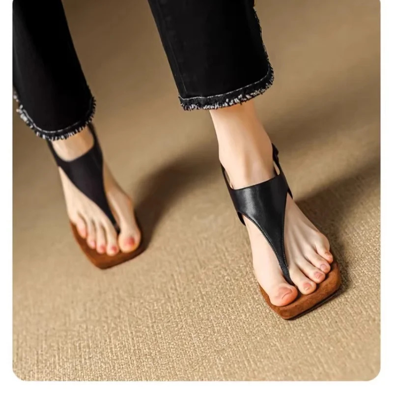 Clip Toe Sandals Women Mid Heels Shoes Fashion Beach Slippers Summer Cozy Pumps Slides Women Retro Trend Shoes 260305