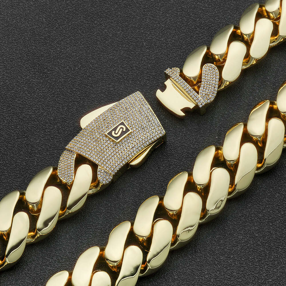 European and American Hip-Hop Cross-Border 14K Gold Smooth Cuban Chain High-Quality Trendy Men's Bracelet Personalized Jewelry Customization