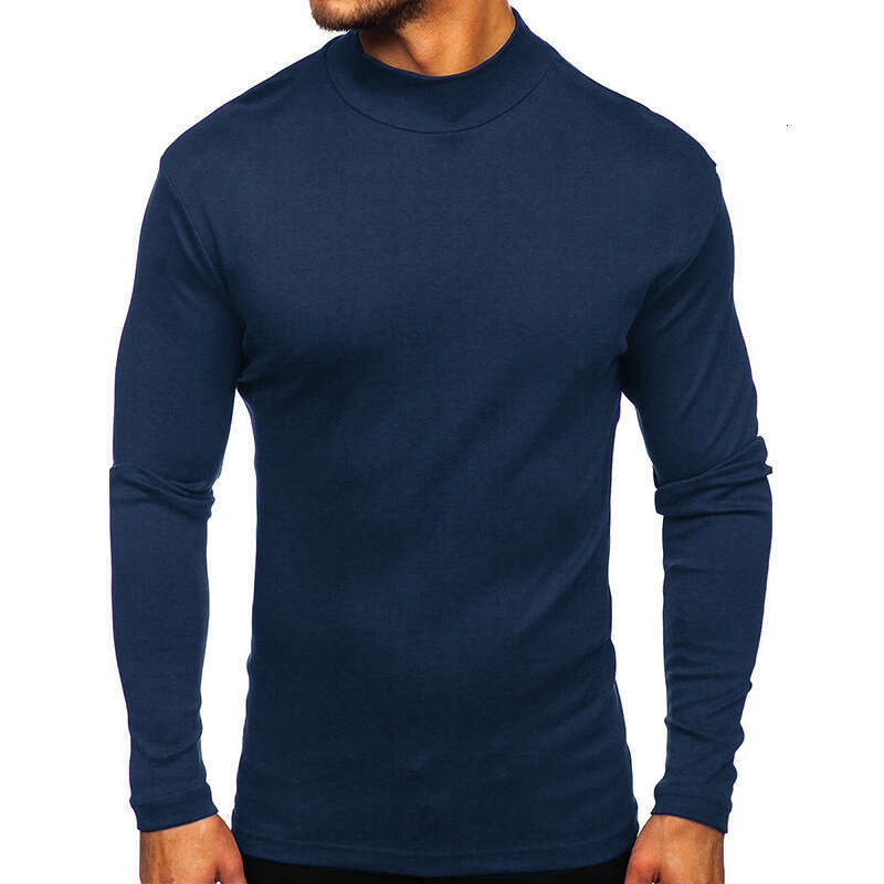 European and American Clothing Autumn Winter Thickened Warm Long Sleeve T-Shirt Export Base Shirt Cotton Close-fitting Half Turtleneck Men's Styl