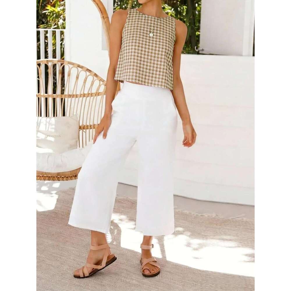 Womens Gingham Crop Tank Designer Tops 2026 Spring Summer Sleeveless Vest Top