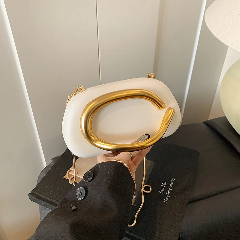 Clutch Bag Metal Handle n Evening Round Box Chain Elegant Woman Shoulder Bags PU Crossbody 260227