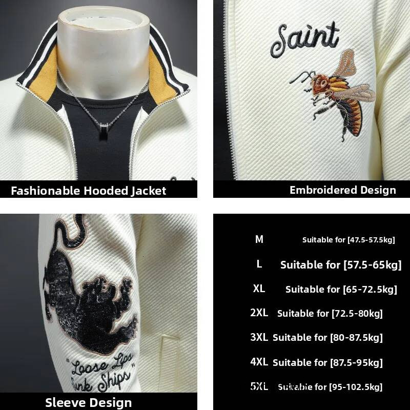 Casual Long Sve Men's Sweatirt Spring Autumn Sle Embroidered Striped Zipper Cardigan Faionable Personali Outerwear