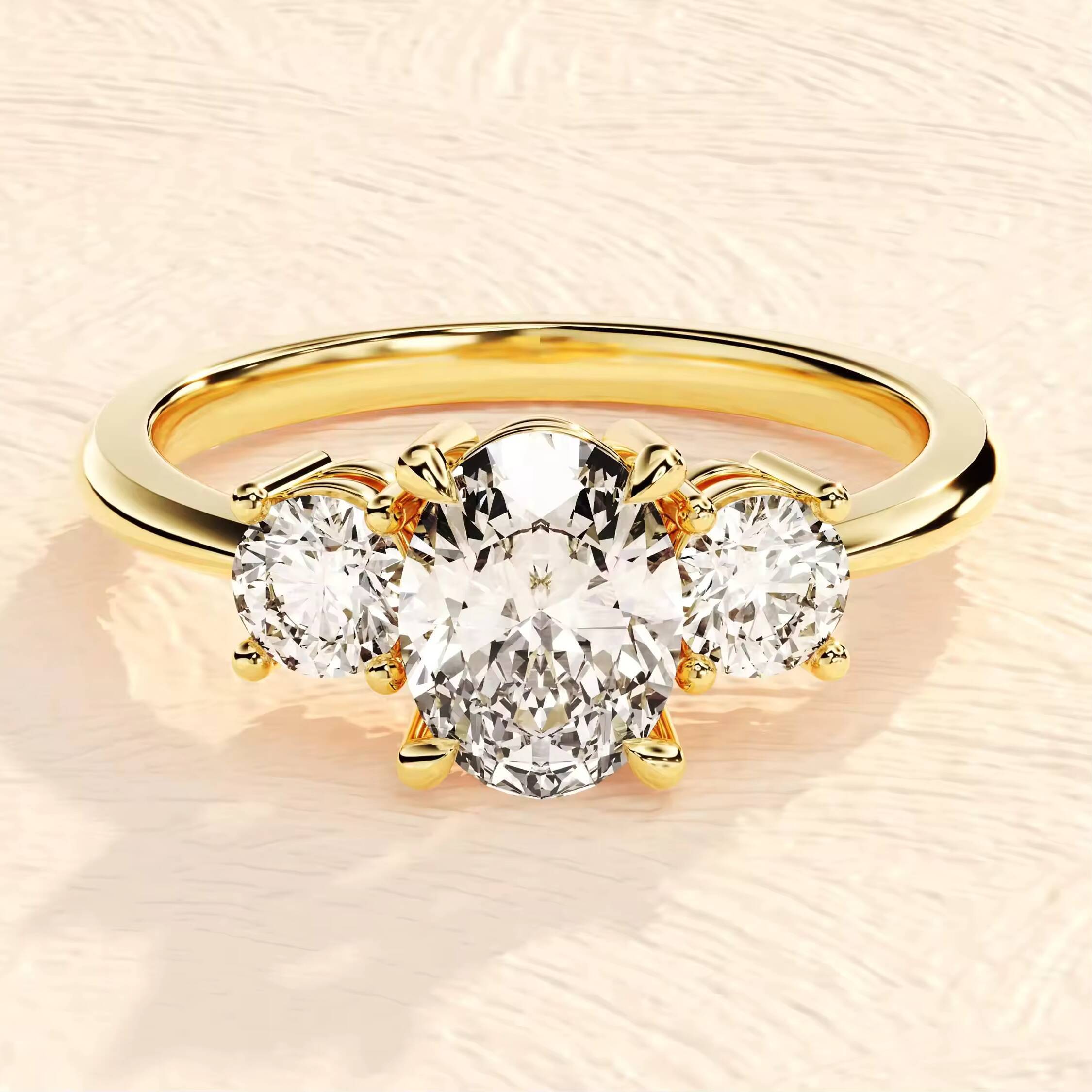 Certificate 10k 14k 18k Solid in Real Gold Moissanite Diamond Three Stone Wedding Engagement Ring Set for Women Jewelry AU750