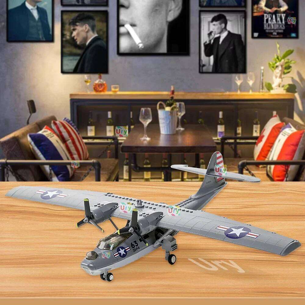 WW2 Military Army Avion Plane Consolidated PBY-5A Catalina Fighter Morden Warplane Set Aircraft Building Blocks for Boys Gift Z260306