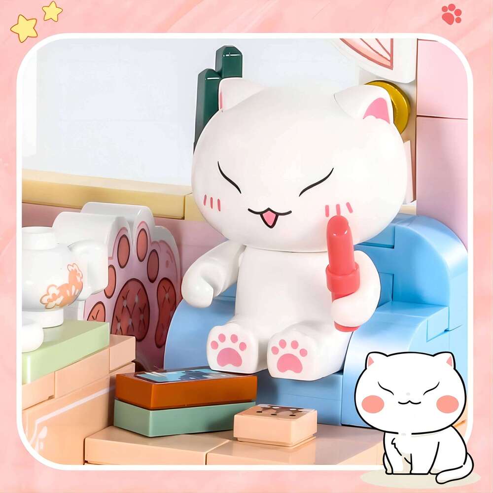 City Street View Creative Kitten House Building Blocks DIY Puzzle Desktop Ornament Cute Toys Bricks Children Birthday Gift Z260305