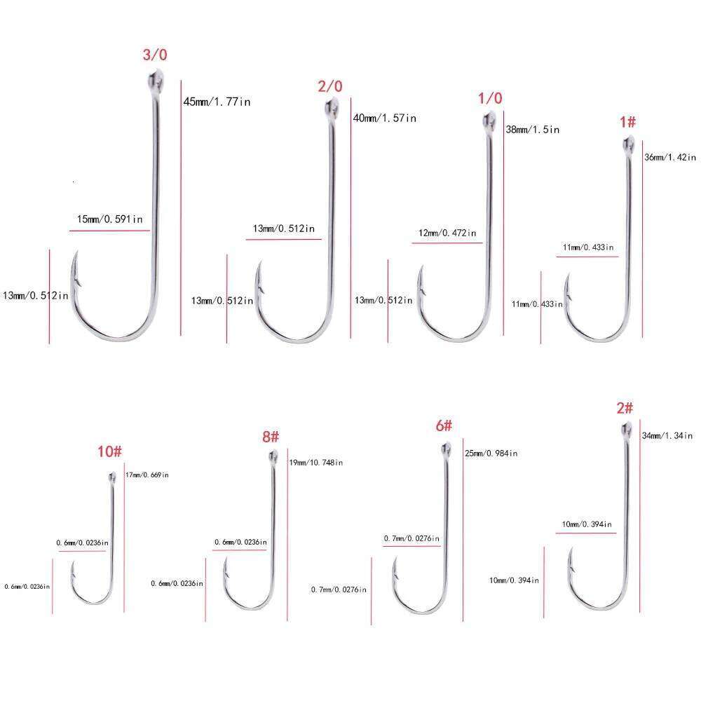 50 pieces/box Aberdeen extended straight handle hooks, carbon stainless steel fish hooks for freshwater and saltwater use S260305