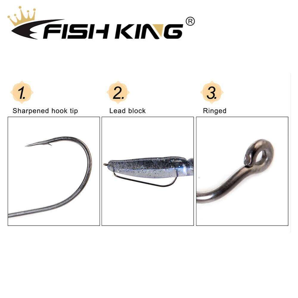 FISH KING Barbed Carp Fishing Hook Carbon Steel Crank Offset Fishhook for Soft Worm Lure Bass 6Pcs/Pack 3/0 #-3 # S260305