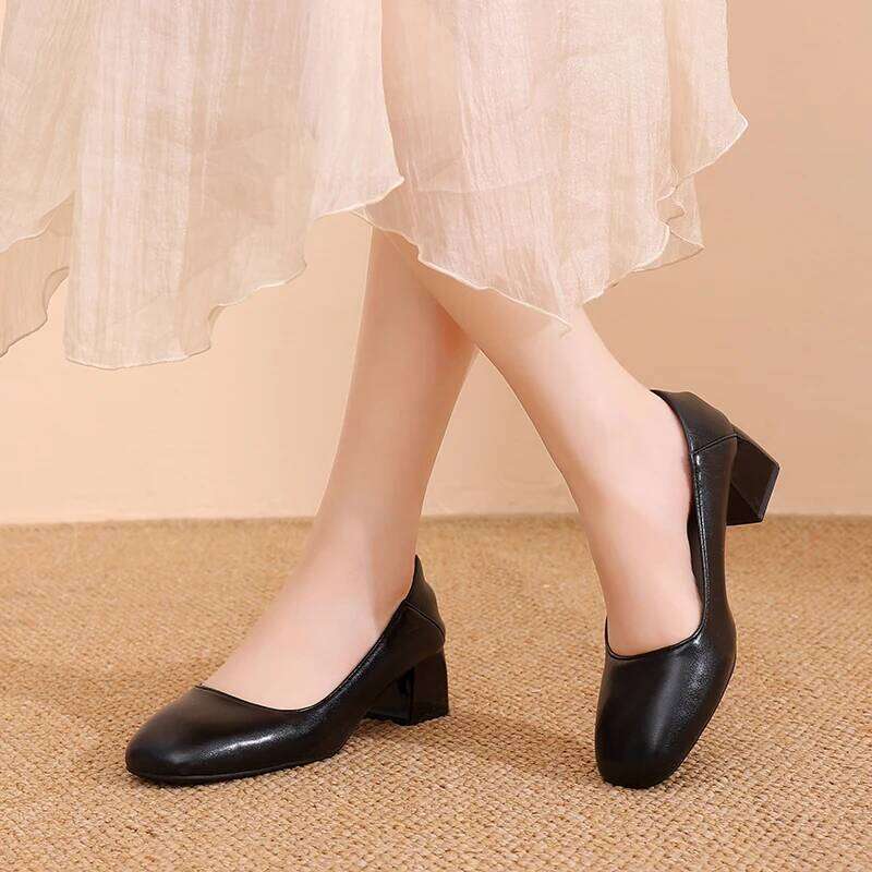 Women's Low Block Heel Pumps-Comfortable Square Toe Dress Shoes, Soft Leather Slip-On Work Heels for Office, Wedding&Daily Wear
