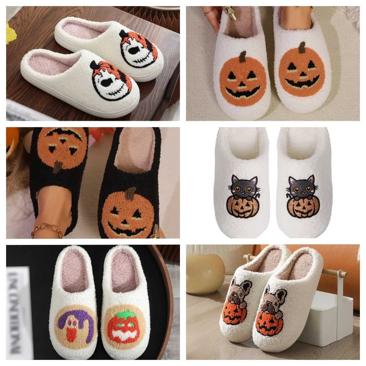 Classics Pumpkin Halloween Womens Girls Slippers Winter Indoor Cartoon Comfort Home Bedroom Soft Causal Flat Plush Shoes S260305