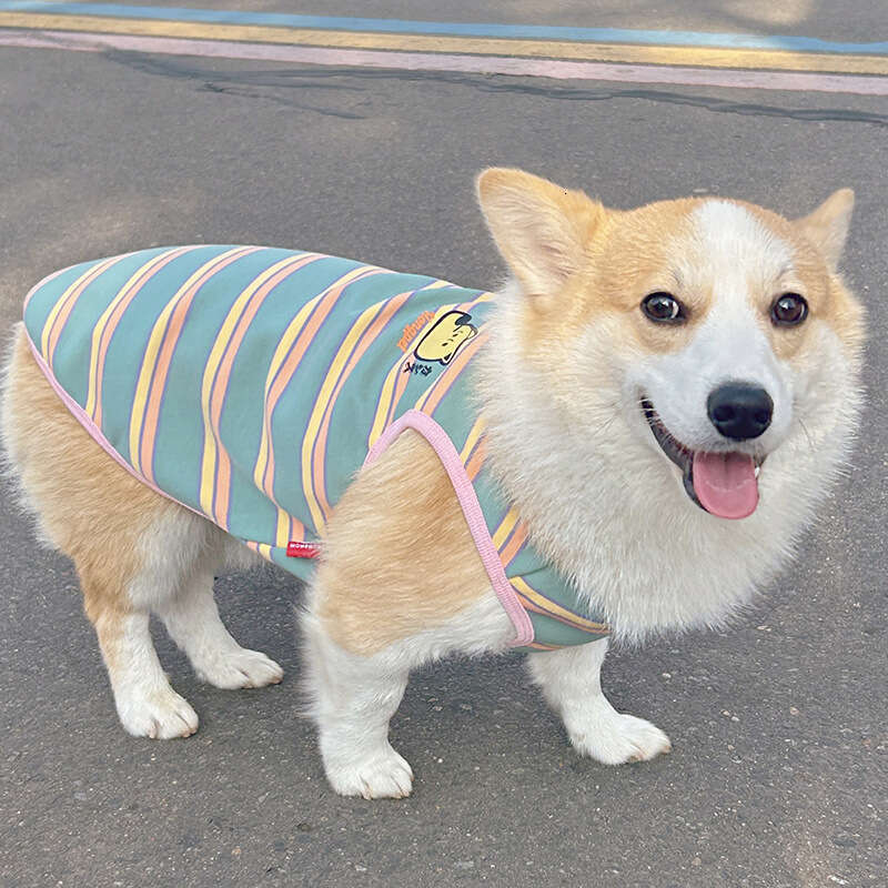 Corgi Shiba Inu Dog Clothes Anti-Shedding New Model Four Seasons Wear Teddy Stripe Pet Vest Bamubi