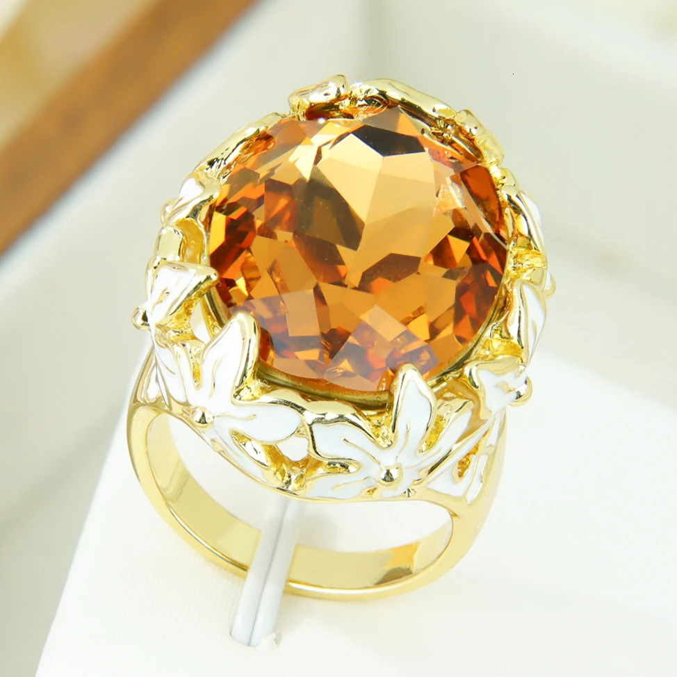 Exquisite Colored Crystal Gold Ring 14k European Italian Fashion Zirconia Cocktail Ring Trendy Statement Jewelry 260302