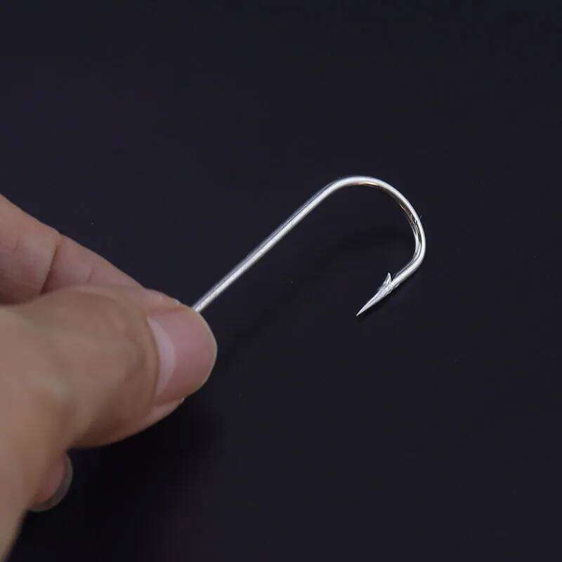 50pcs/lot White Hooks High Carbon Steel Straight And Long Shank Fishhook Tackle For Sea River Bass Perch Fishing S260305