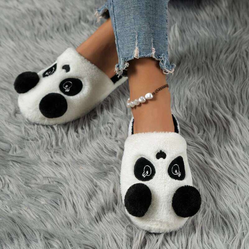 2025 new women's winter cartoon panda plush indoor anti slip warm and comfortable cotton slippers