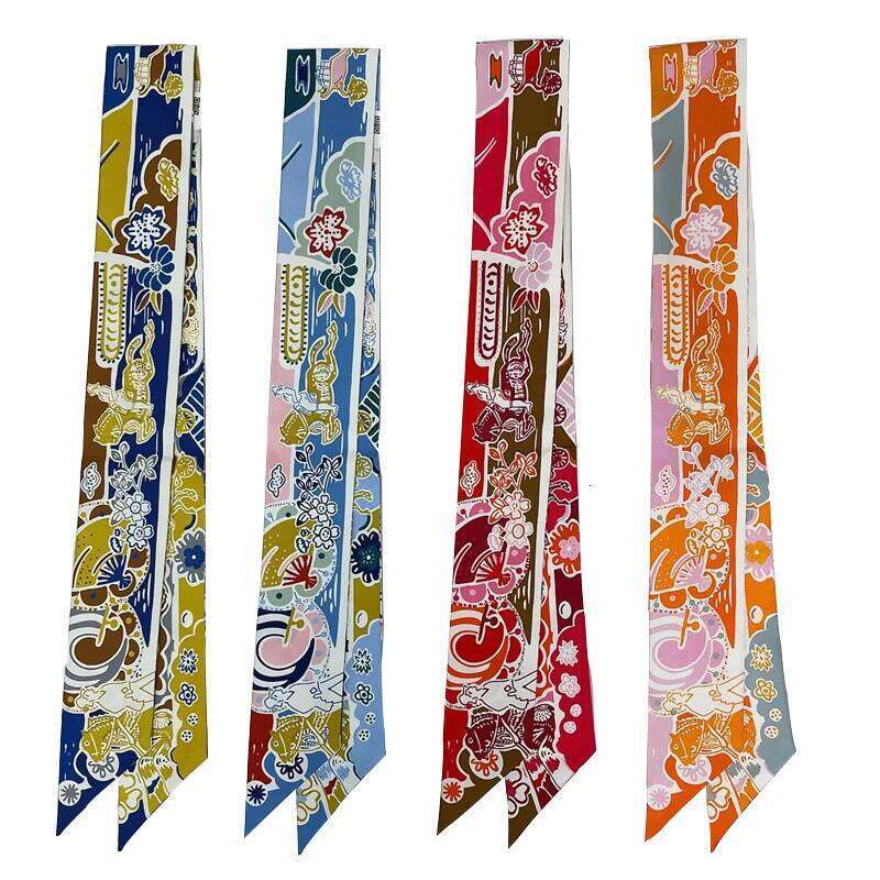 Brand Design Twill % Silk Luxury Print Flowers Scarf Women Foulard Skinny Bag Scarves New Hot Neckerchief Hair Headband 26Y0306