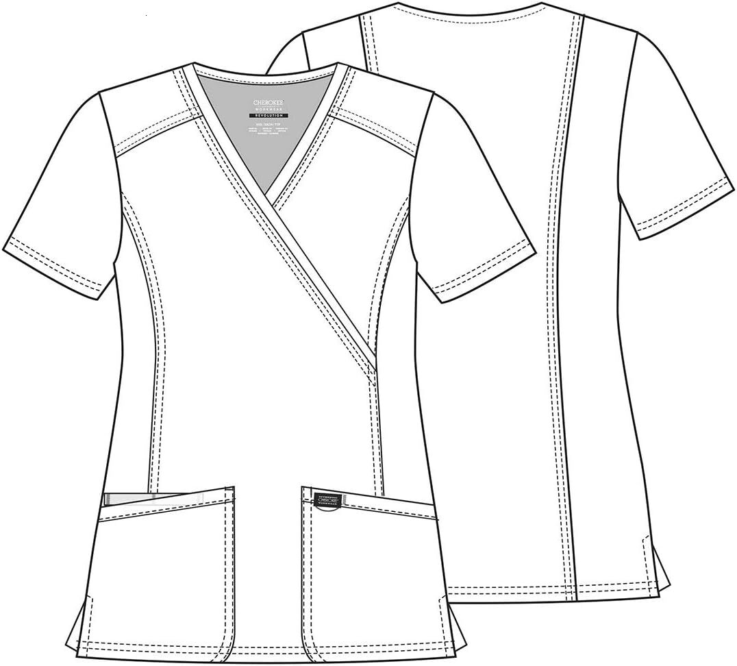 Scrubs Top for Women Mock Wrap with 3 Pockets, Soft, 2-Way Stretch & Durable Fabric - WW610