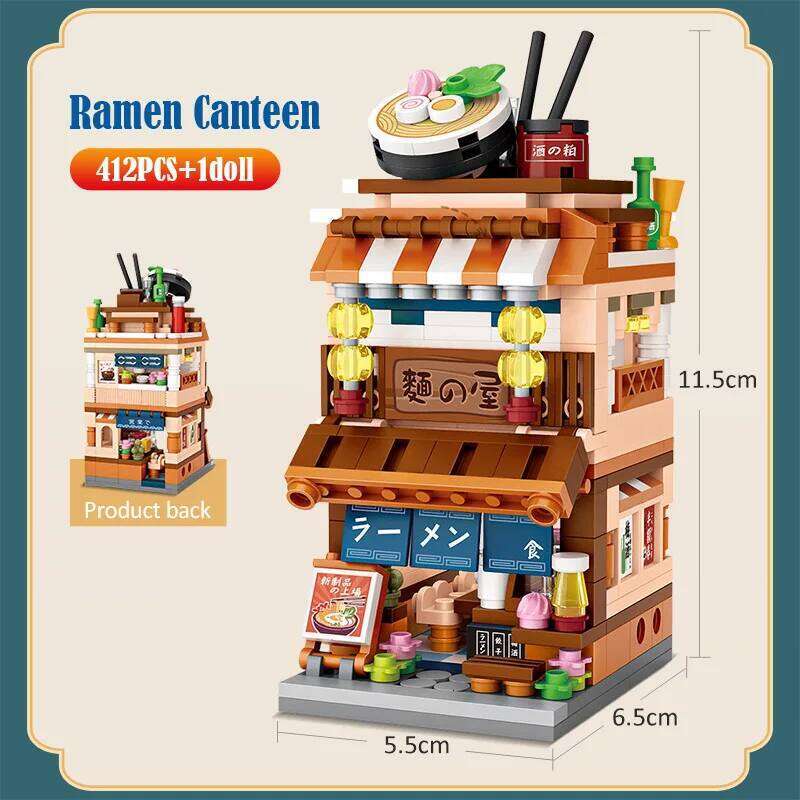 Mini City Street View Noodle Shop House Building Blocks 4 in 1 Japanese Architecture Friends Figures Bricks Toys For Children Z260305