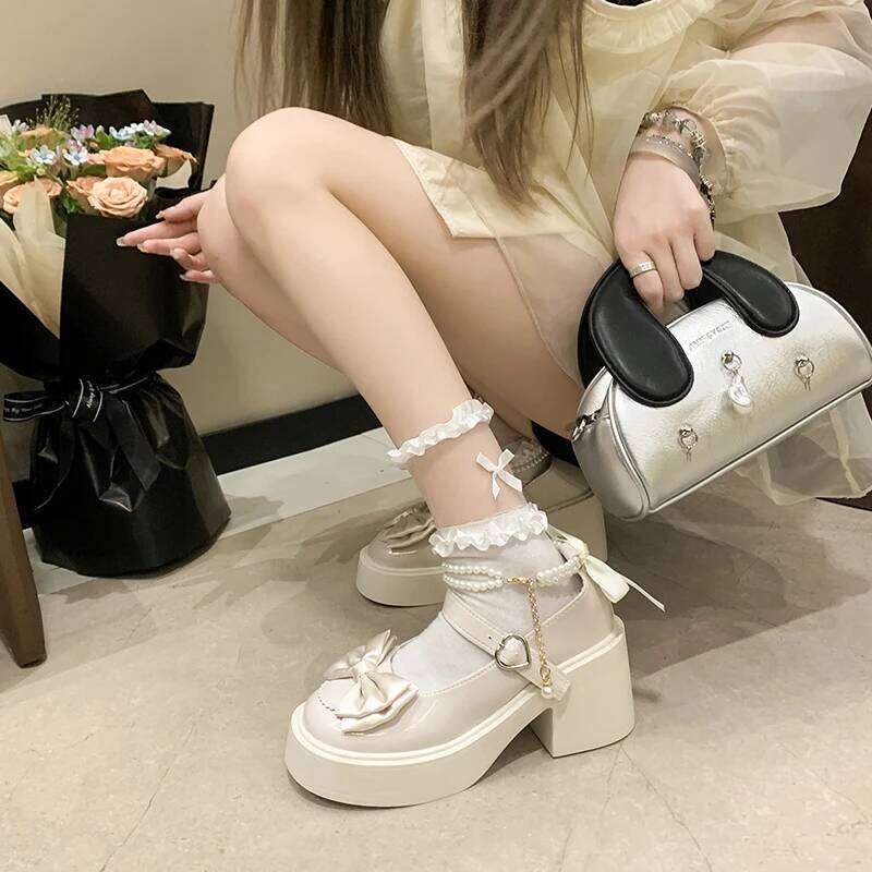 2026 Lolita Black Super High Heels Mary Jane Women Chunky Platform Pumps Woman Ankle Buckle Party Shoes